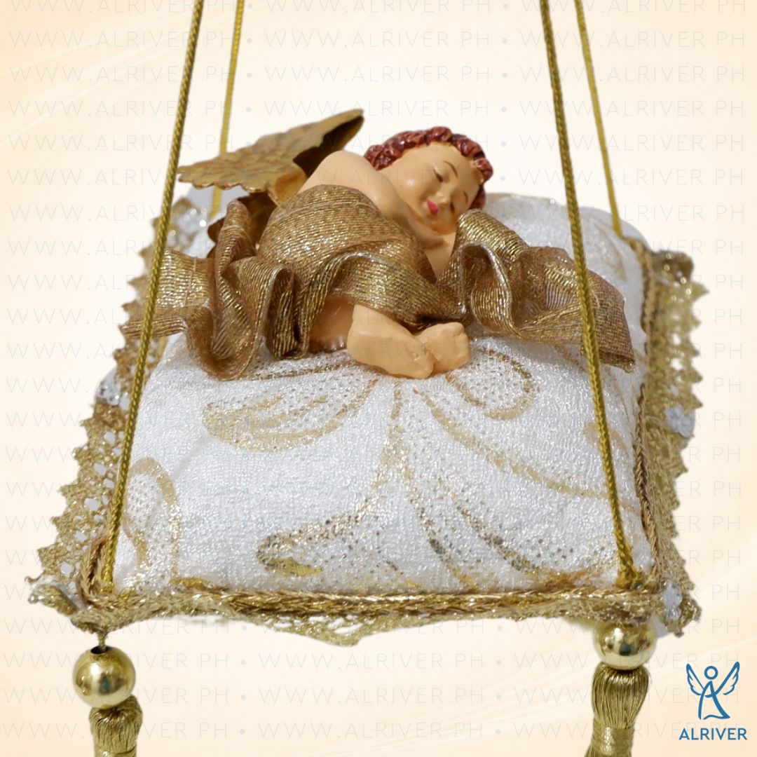 Sadie Sleeping Cherub Beige Gold Pillow Ornament