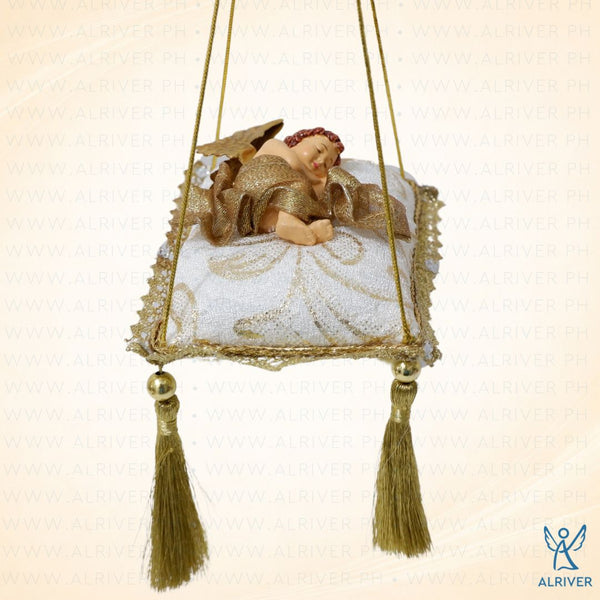 Sadie Sleeping Cherub Beige Gold Pillow Ornament