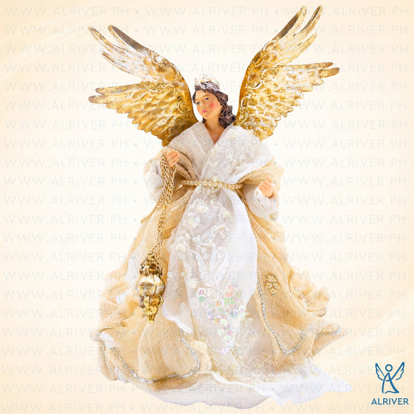12" Santina Sinamay Angel with Embroidery, Natural Beige