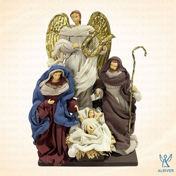 10.5" Julian Holy Family with Angel on Base, Multicolored