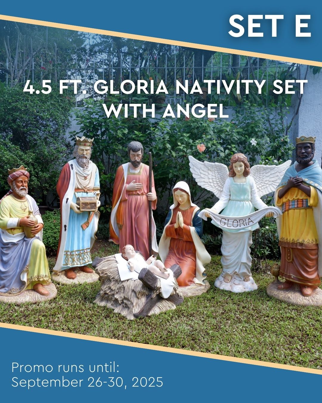 Set E: 4.5 ft. Gloria Outdoor Nativity Set with 4.5 ft. Standing Angel