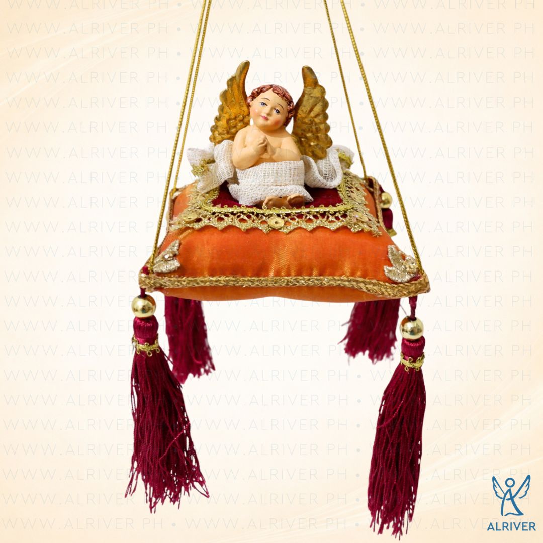 Shaira Cherub Burgundy Orange Pillow Ornament