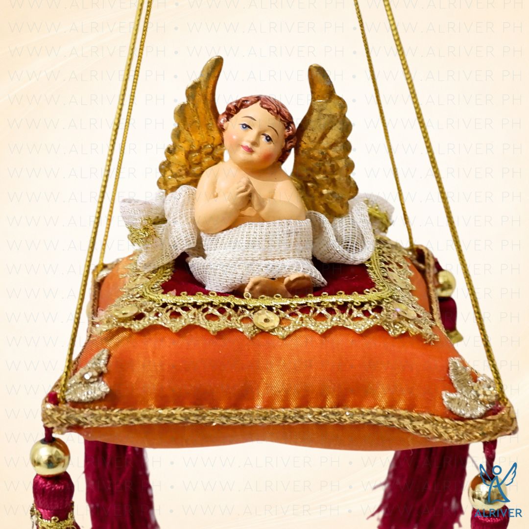 Shaira Cherub Burgundy Orange Pillow Ornament