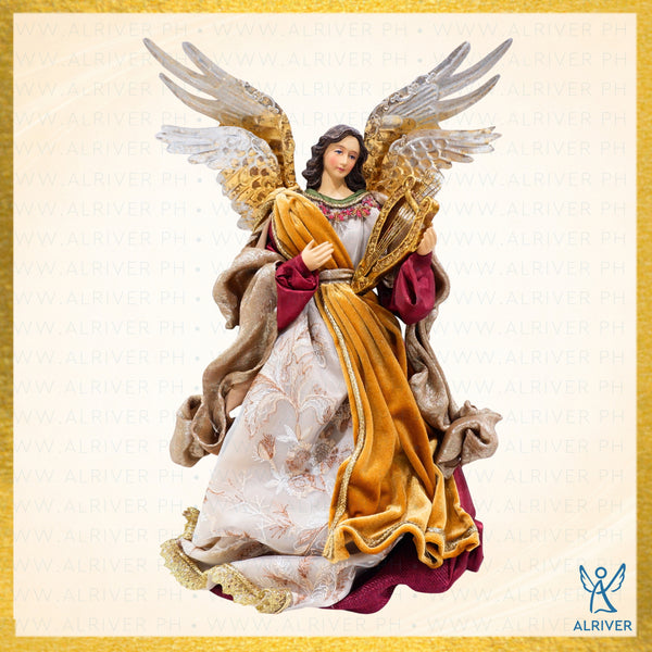 14" Sinta Christmas Angel with Lyre, Beige Burgundy
