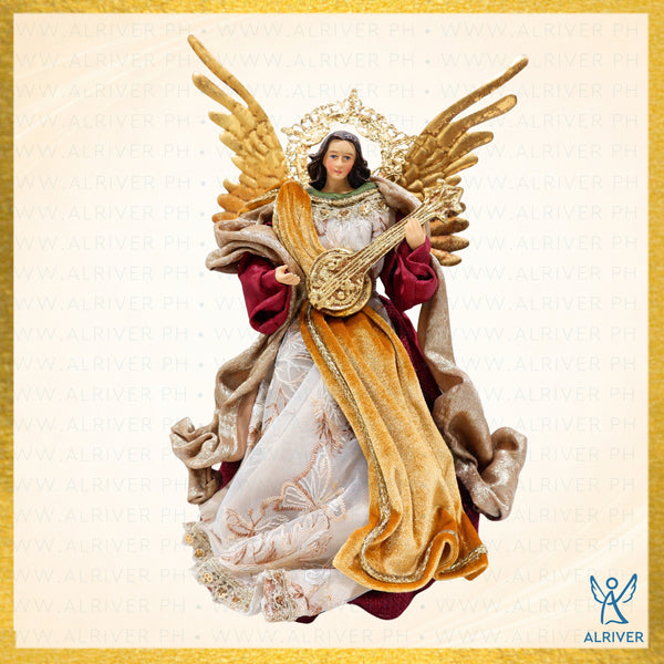 10" SINTA CHRISTMAS STANDING ANGEL WITH GUITAR, BEIGE BURGUNDY