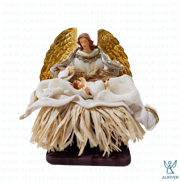 7" Teresa Kneeling Angel with Baby Jesus, Beige Gold