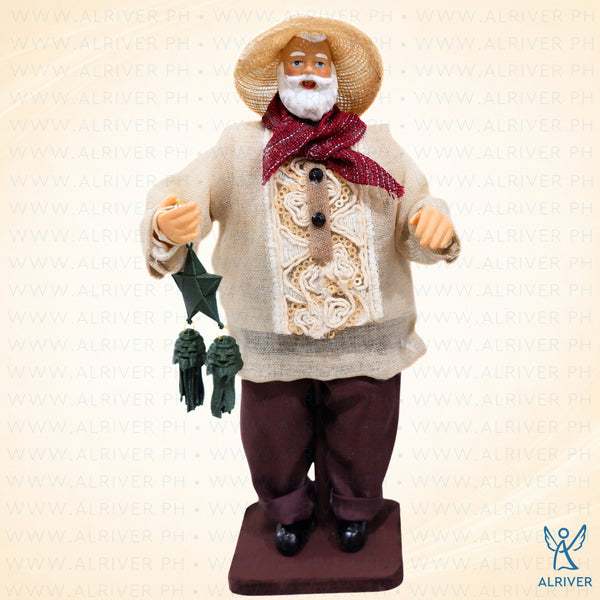 8" Pinoy Tito Santa with Parol, Beige Brown in gift box