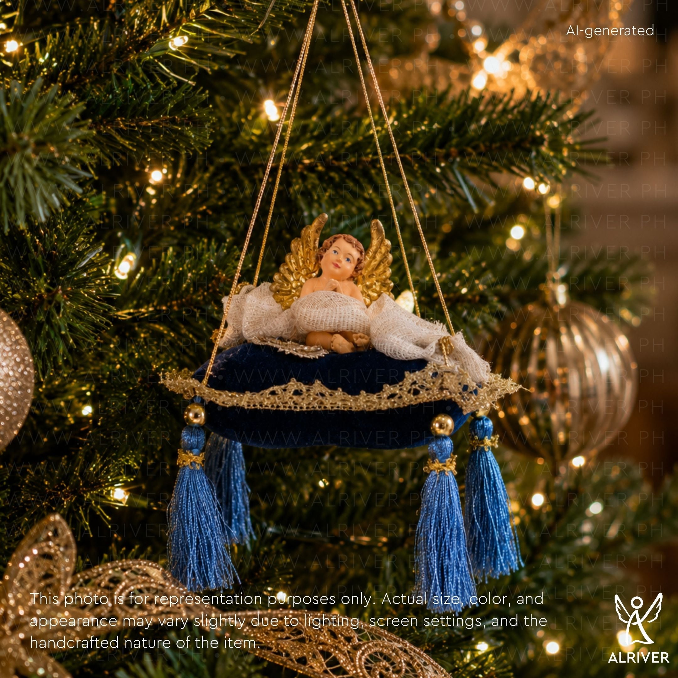 Tori Cherub Torquoise Blue Pillow Ornament