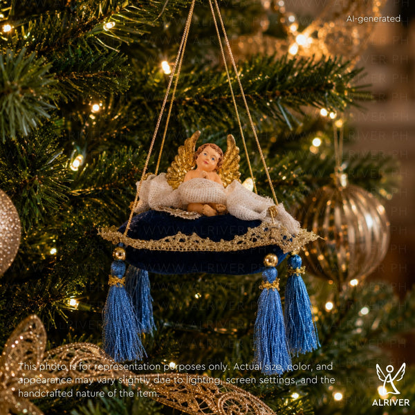 Tori Cherub Torquoise Blue Pillow Ornament