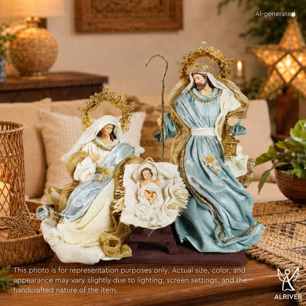 10" Victor Holy Family on Base, Beige Blue