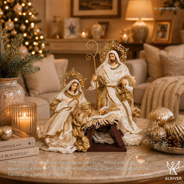 10" Vito Holy Family on Base, Beige Gold
