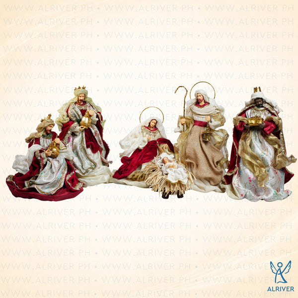 10" Vivianne Nativity Set of 6, Beige Burgundy