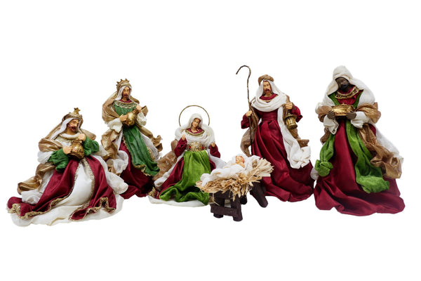 10" Christmas Bright Nativity Set (S/6), Burgundy Green