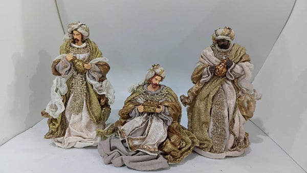 14" Three Kings Set, Beige Gold  with lace