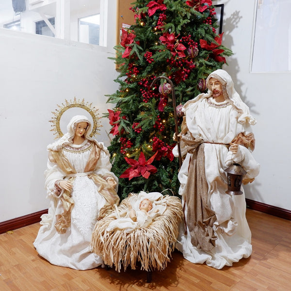 3.5 ft Camilla Holy Family (Set of 3), Beige Champagne Gold