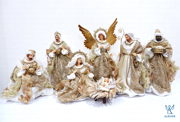 14" Luxurious Nativity Set with Angel  (Set of 7)